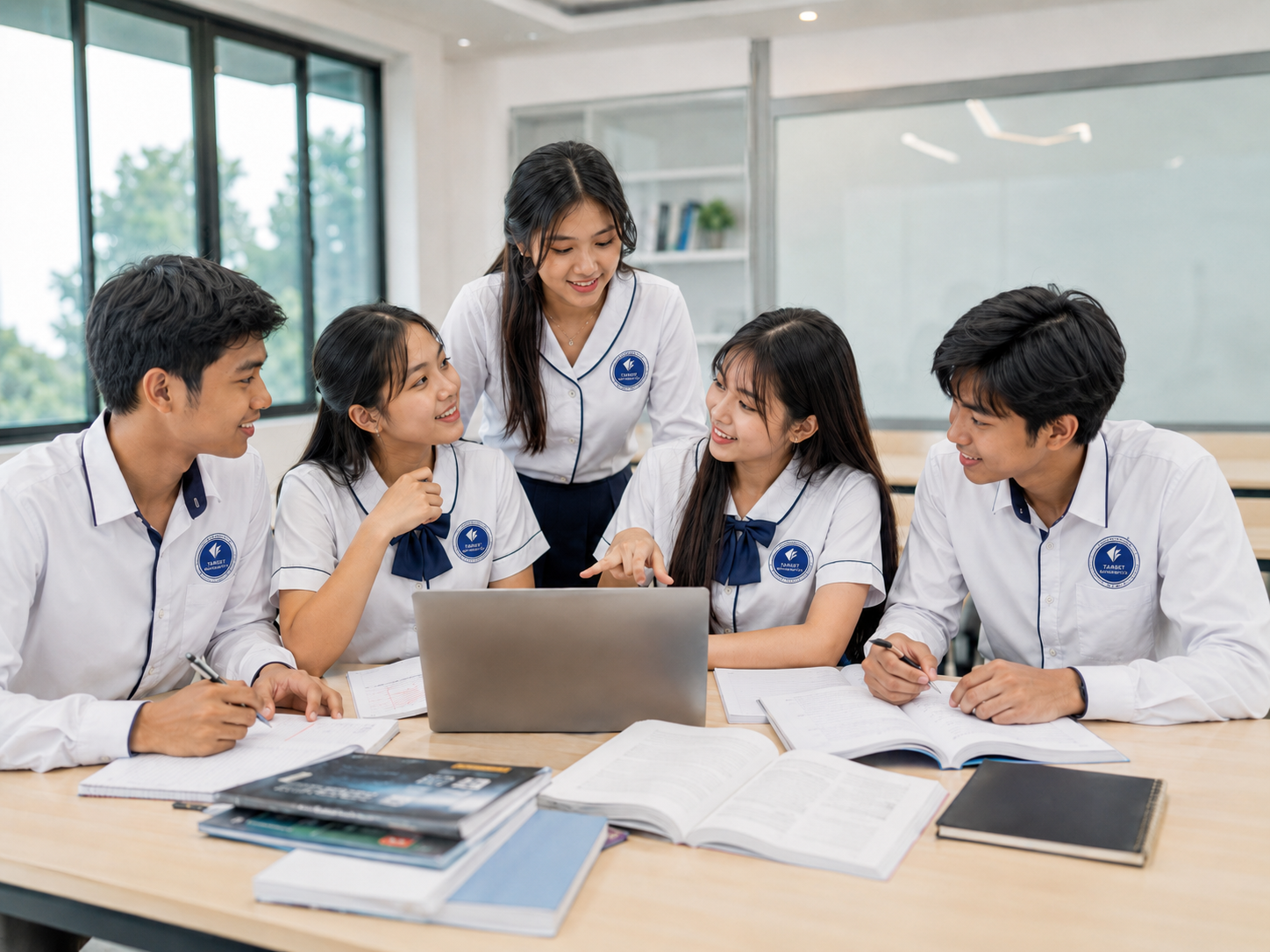 Students studying with a laptop